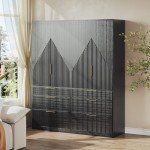 Stylish 71.7" Wooden Wardrobe Armoire in Black