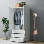 Modern 2-Door White Wardrobe Armoire with Drawers