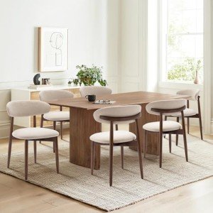 6 Modern Beige Fabric Dining Chairs Set