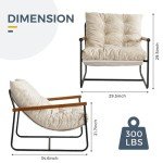 Beige Velvet Accent Chair with Wooden Arms