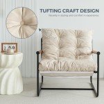 Beige Velvet Accent Chair with Wooden Arms