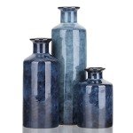 Set of 3 Blue Ceramic Farmhouse Vases