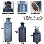 Set of 3 Blue Ceramic Farmhouse Vases