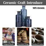 Set of 3 Blue Ceramic Farmhouse Vases