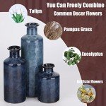 Set of 3 Blue Ceramic Farmhouse Vases