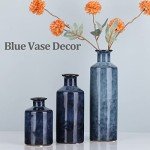 Set of 3 Blue Ceramic Farmhouse Vases