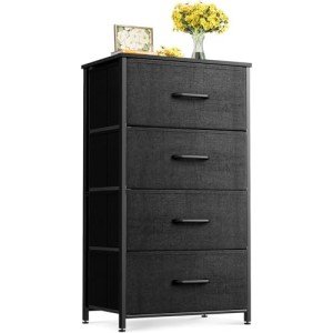 Black 4-Drawer Fabric Dresser with Wood Top