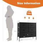 Black 6-Drawer Fabric Dresser with Wood Top