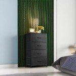 Black 4-Drawer Fabric Dresser with Wood Top