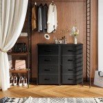 Black 4-Drawer Fabric Dresser with Wood Top
