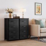 Black 4-Drawer Fabric Dresser with Wood Top