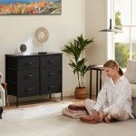 Black 6-Drawer Fabric Dresser with Wood Top