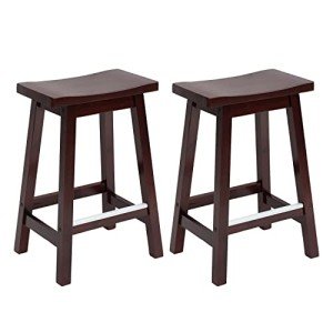 Set of 2 Wooden Saddle Bar Stools, 24-Inch