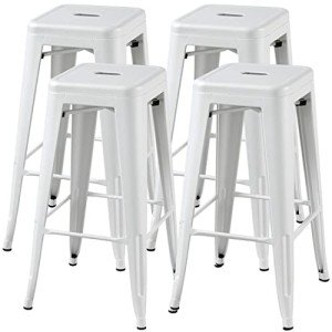 Set of 4 Stackable Metal Bar Stools - White