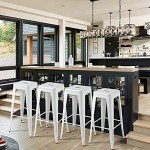 Set of 4 Stackable Metal Bar Stools - White