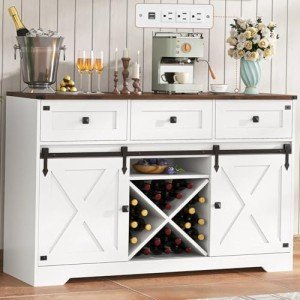 Farmhouse Buffet Cabinet with Charging Station & Shelves