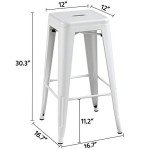 Set of 4 Stackable Metal Bar Stools - White
