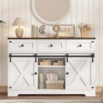 Farmhouse Buffet Cabinet with Charging Station & Shelves