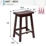 Set of 2 Wooden Saddle Bar Stools, 24-Inch