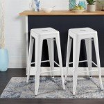 Set of 4 Stackable Metal Bar Stools - White