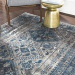 Vintage Blue and Grey Oriental Area Rug 6'7" x 9