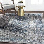 Vintage Blue and Grey Oriental Area Rug 6'7" x 9