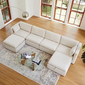Oversized U-Shaped Modular Sofa with Storage Ottomans