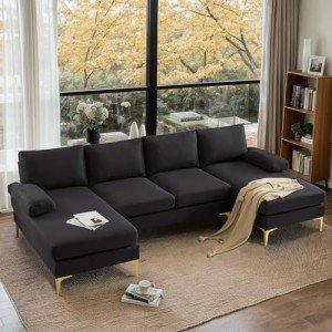 VINGLI 110" Black U-Shaped Sectional Couch