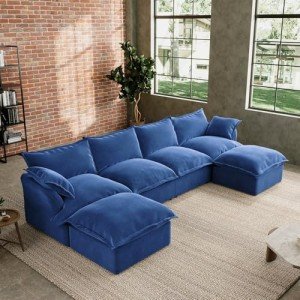 Modular U-Shaped Velvet Cloud Sectional Sofa - Blue