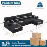 VINGLI 110" Black U-Shaped Sectional Couch