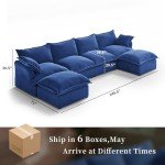 Modular U-Shaped Velvet Cloud Sectional Sofa - Blue