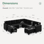 HONBAY Black Velvet U-Shaped Sectional Sofa with Ottoman