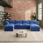 Modular U-Shaped Velvet Cloud Sectional Sofa - Blue