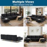 VINGLI 110" Black U-Shaped Sectional Couch