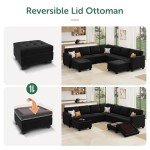 HONBAY Black Velvet U-Shaped Sectional Sofa with Ottoman