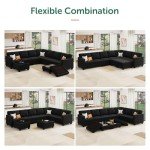 HONBAY Black Velvet U-Shaped Sectional Sofa with Ottoman