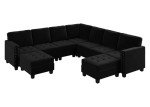 HONBAY Black Velvet U-Shaped Sectional Sofa with Ottoman