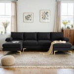 VINGLI 110" Black U-Shaped Sectional Couch