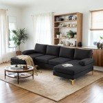 VINGLI 110" Black U-Shaped Sectional Couch