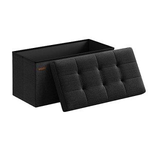 30" Black Folding Storage Ottoman Bench