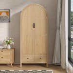 Wooden Wardrobe Closet with Drawers and Shelves