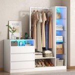 White Armoire Wardrobe with Storage and Charging Station