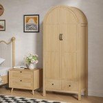Wooden Wardrobe Closet with Drawers and Shelves