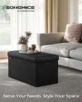 30" Black Folding Storage Ottoman Bench