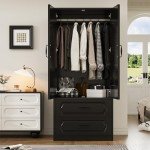 70" Wooden Wardrobe with Drawers and Doors
