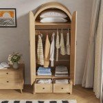 Wooden Wardrobe Closet with Drawers and Shelves