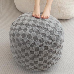 HIGOGOGO Grey Round Pouf Ottoman with Foam Filling