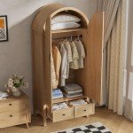 Wooden Wardrobe Closet with Drawers and Shelves