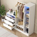 White Armoire Wardrobe with Storage and Charging Station