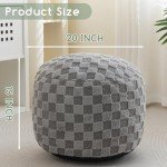 HIGOGOGO Grey Round Pouf Ottoman with Foam Filling